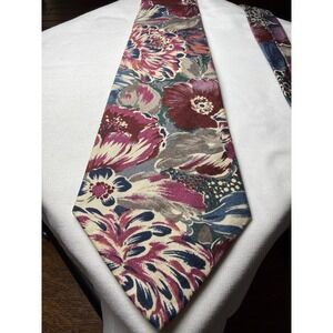 EQUUS Mens Floral Silk Necktie Burgundy Blue Cream Formal Business